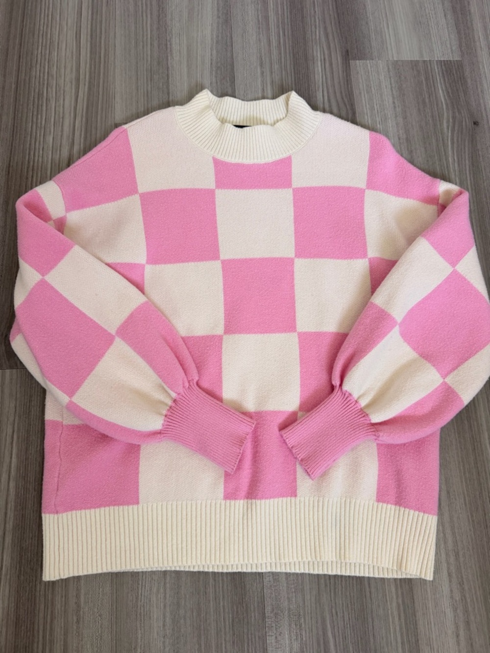 Pink & Cream Checkerboard Knit Sweater